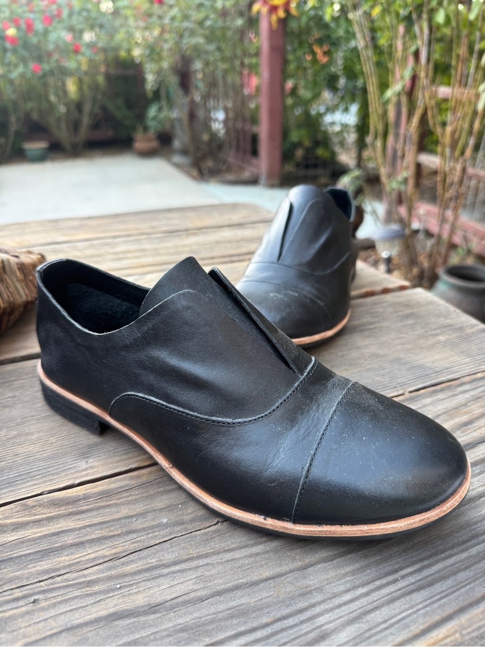Black Leather Slip-On Derby Oxfords